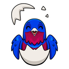 Cute banded cotinga bird cartoon inside from egg