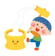もちつきをする男の子のイラスト