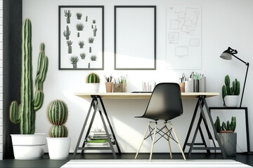 Modern contrast loft decor for study. drawing. wall mock up. Generative AI