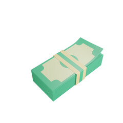 Pack of green paper currency. Set of 3D render stack of dollar US. Money dollar banknote in cartoon style isolated. Vector illustration