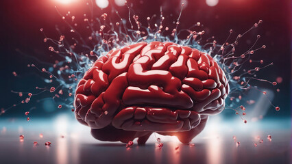 Fototapeta premium close up of human brain showing neurons firing and neural extensions, generative ai