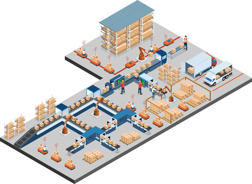 Logistics Warehouse Work Process Concept with Transportation operation service, Industrial Internet of Things and Autonomous Robot.