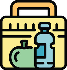 Full food box icon outline vector. School meal. Container snack color flat