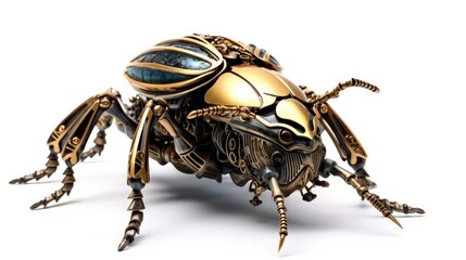 iridescent mechanical beetle sculpture with metallic finish