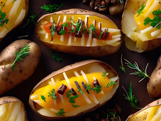 Appetizing Baked Potato food art. AI Generative
