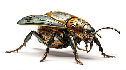 iridescent mechanical beetle sculpture with metallic finish