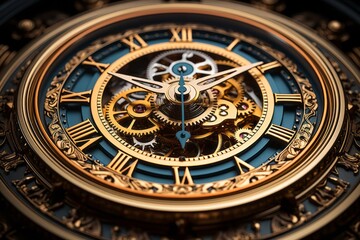 Fototapeta na wymiar Time Bending Warp Of Clocks And Gears In Metallic Hues, Generative AI