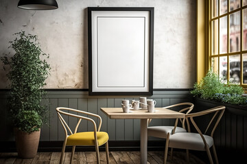 mock-up poster frame at a modern cafe or restaurant,. Generative AI