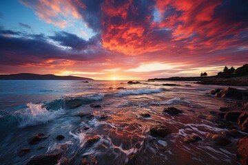 Vibrant Sunset Over The Horizon, Generative AI