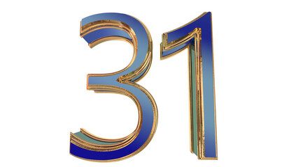 Blue gold 3d number element for design