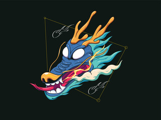 Dragon head logo for clothing print design vector illustration