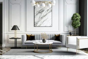 Marble-floored luxury living room. Generative AI