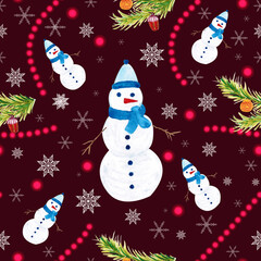 Seamless pattern for new year and christmas. Watercolor drawing