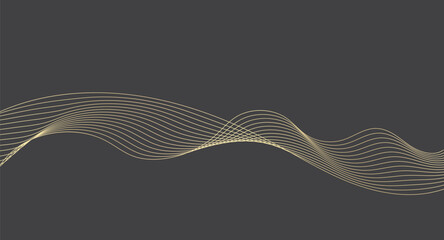 Golden line wave isolated black background. glowing wave. Vector illustration