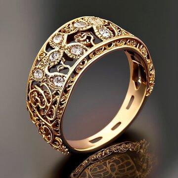 Gilded filigree ring with intricate lace-like details