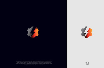 Gear and electric thunder bolt vector. Electrical or mechanic industrial company brand. Logo design template