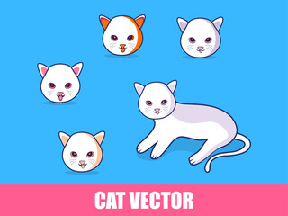 Cute Cat and Cute Faces vector illustration line art style