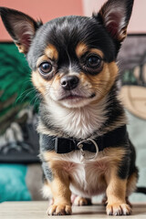 Studio Portrait of an Adorable Chihuahua Puppy in the Spotlight, be enchanted by the undeniable cuteness of this furry little friend and his irresistible visual appeal.