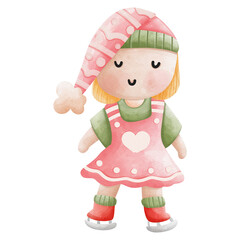 Adorable Winter Santa Girl - Whimsical Watercolor Art for Christmas and New Year