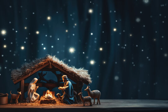 Fototapeta Christmas Nativity with Copy Space created with Generative AI technology
