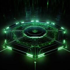 Abstract tech floor background Abstract technology floor background Abstract technology background hexagons green neon lights background Abstract 3D background