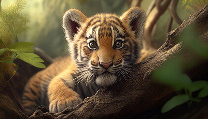 Tiger Cub - obrazy, fototapety, plakaty