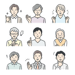 様々な年代の男性のアイコンセット／ポジティブ