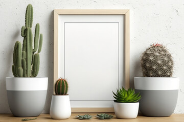 mock-up frame and potted succulent and cactus plants. Generative AI