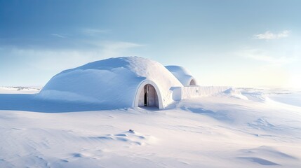 Cozy Igloo Nestled on Snowy Hill, Frosty Surroundings, Soft Morning Glow, Close - up Shot