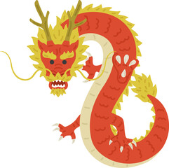 正面を向いた、赤龍のイラスト