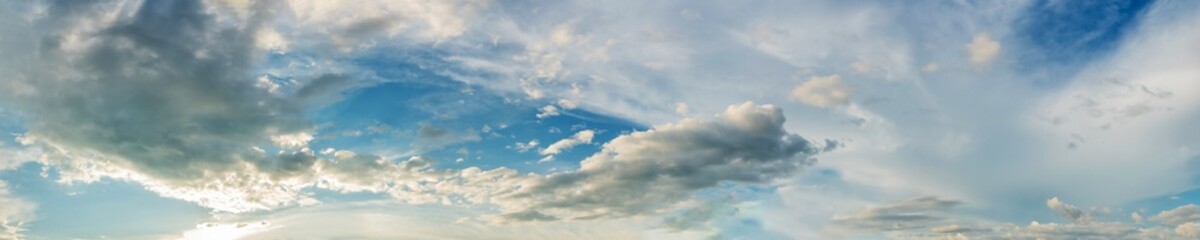 Dramatic panorama sky with storm cloud on a cloudy day. Panoramic image.