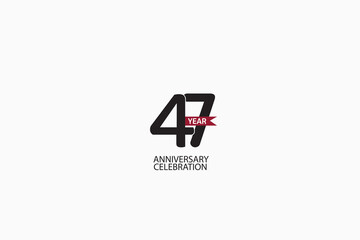 47th, 47 years, 47 year anniversary minimalist logo, jubilee, greeting card. Birthday invitation, sign. Red space vector illustration on white background - Vector