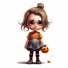 Cute Halloween Little Witch, Cartoon Character, White Background