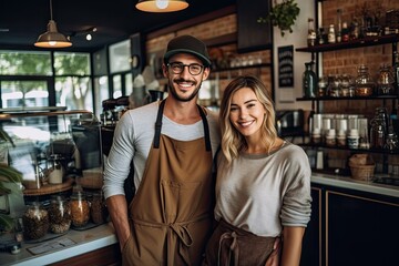 Business owners couple coffee cafe ,Generative AI