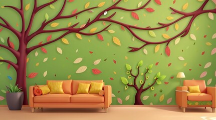 living room interior with sofa and flowers