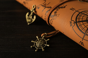 Columbus Day. Pendants in the form of an anchor and a steering wheel