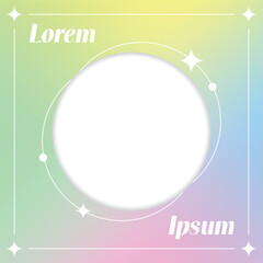 Cute Modern Trendy Aesthetic Minimalist Style with Circle Round Form Liner Sparkle. Holographic Gradient Fluid Rainbow Pastel. Social Media Square Post Banner Template Border Frame Background Vector.