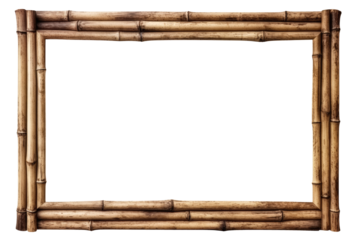 Empty horizontal bamboo frame isolated on  transparent background