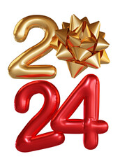 Red Gold 3D Balloon Text 2024 with ribbon AI Generative