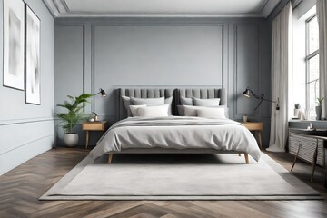 Concept of interior with bed Build the bedroom, including walls, floors, ceilings