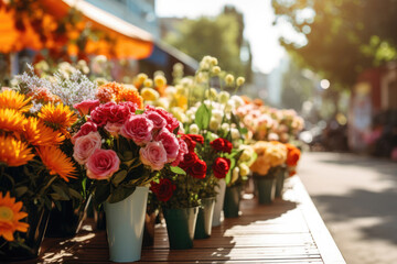 Flowers at a street market in Paris, France - obrazy, fototapety, plakaty