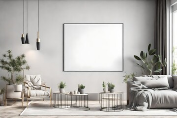  Frame in a modern interior background, specifically in a Scandinavian-style living room, stylish table
