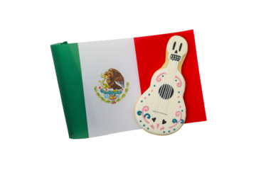 PNG, guitar with mexico flag isolated on white background.