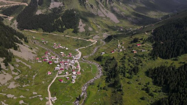 A plateau located between high mountains. A beautiful view of elevit plateau, which is a tourism center among the high plateaus of the Black Sea.