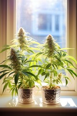 Cannabis plants in a flower pot