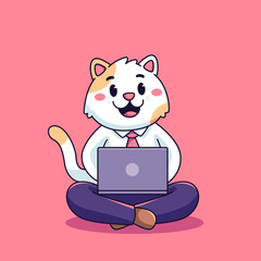Business cat working with notebook cartoon
