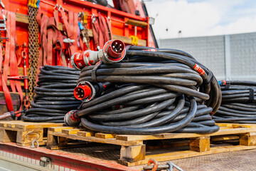 Big black electricity cables for industrial work