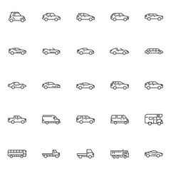 Type of cars line icons set