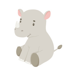 Cute sitting rhino. Cartoon illustration for kids. Safari animal