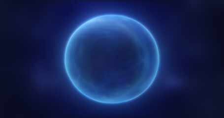 Abstract blue energy sphere round glowing magical digital futuristic space background